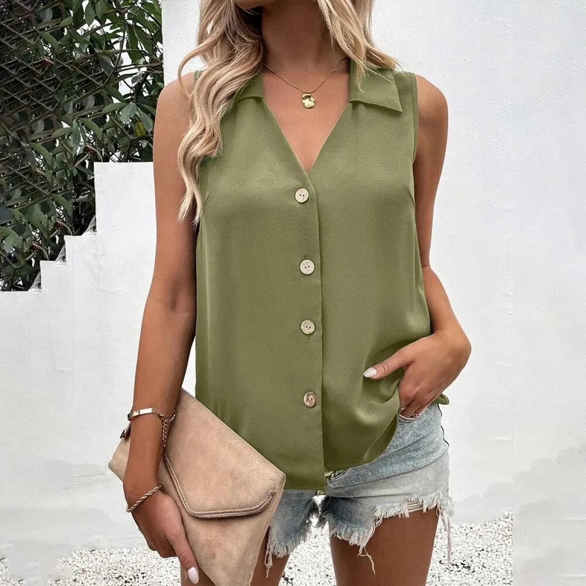 Nuova camicia da donna con gilet in Chiffon 2024 camicetta estiva top per abbigliamento da donna pullover con serbatoio magliett