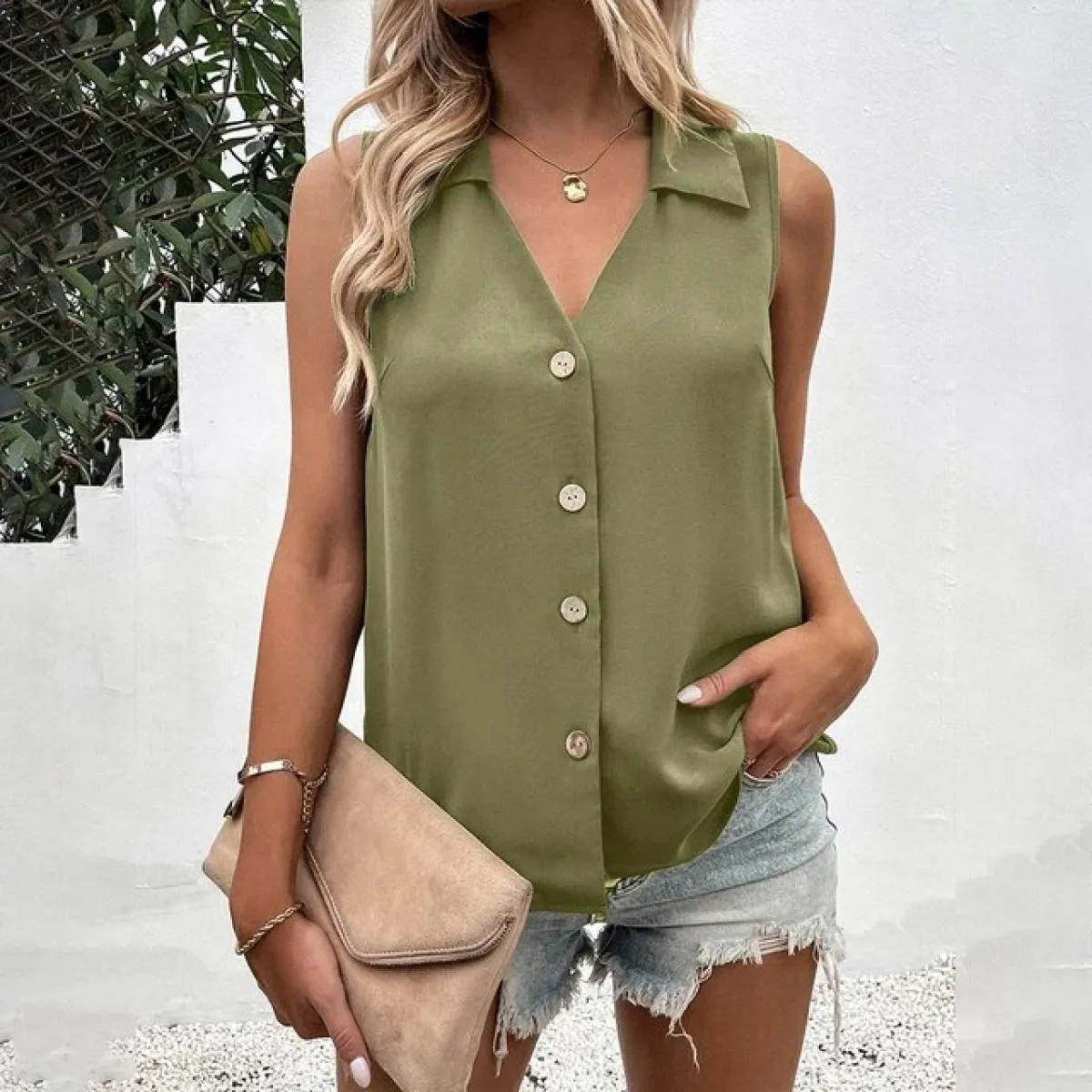 Nuova camicia da donna con gilet in Chiffon 2024 camicetta estiva top per abbigliamento da donna pullover con serbatoio magliett