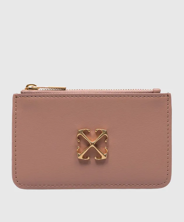 Off-White Portacarte Jitney in pelle beige con logo OWND030F23LEA001