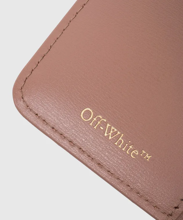 Off-White Portacarte Jitney in pelle beige con logo OWND030F23LEA001