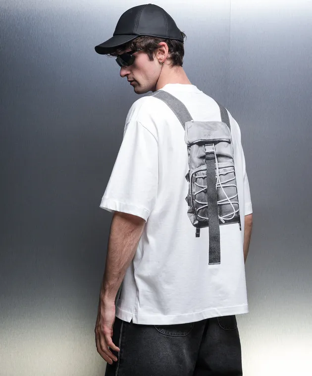 Off-White Zaino T-shirt bianco con stampa OMAA120F23JER020