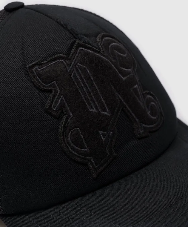 Palm Angels Berretto nero con patch monogramma logo PMLB105F24FAB001