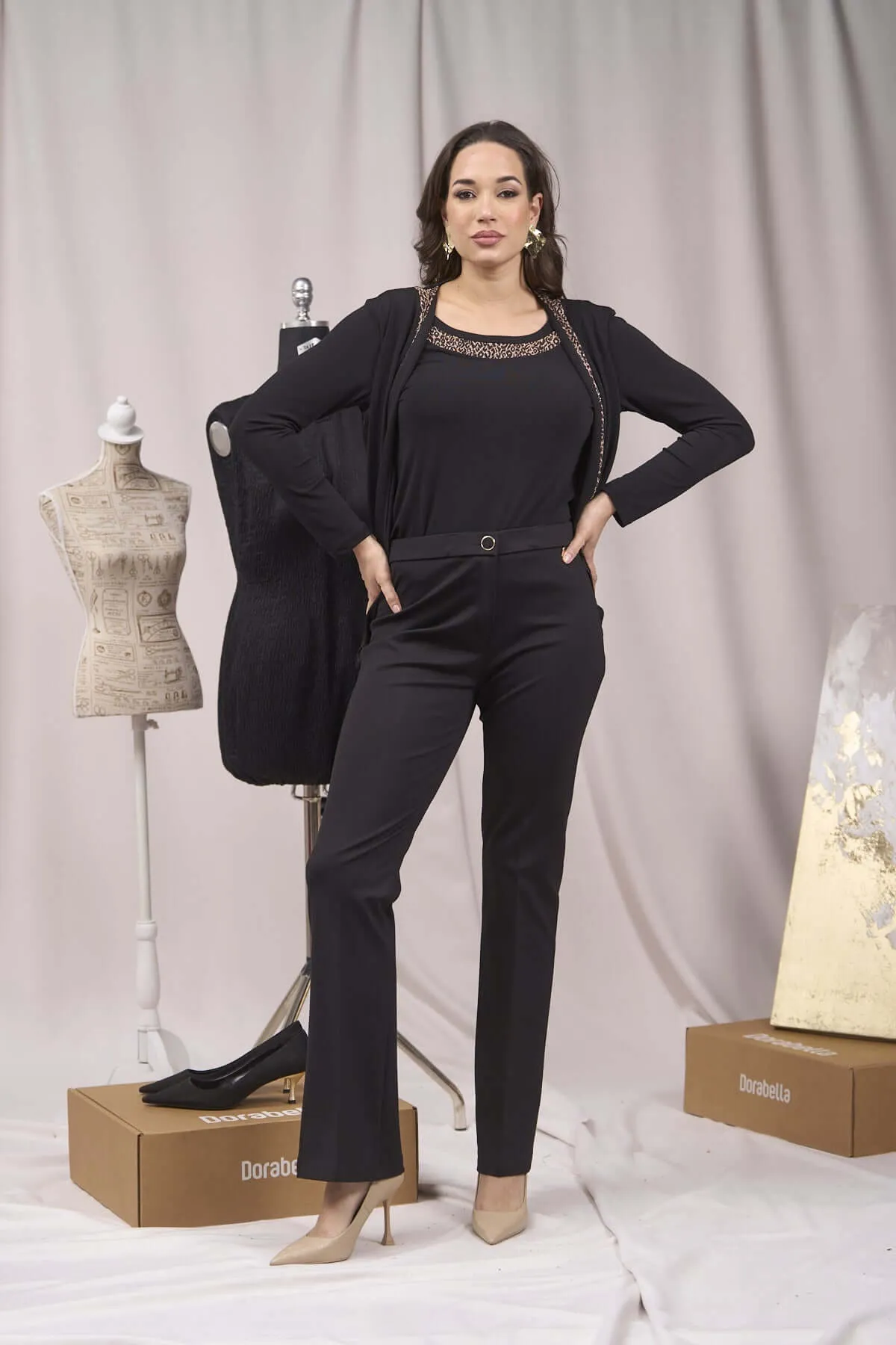 Pantalone slim cady elasticizzato tinta unita NERO