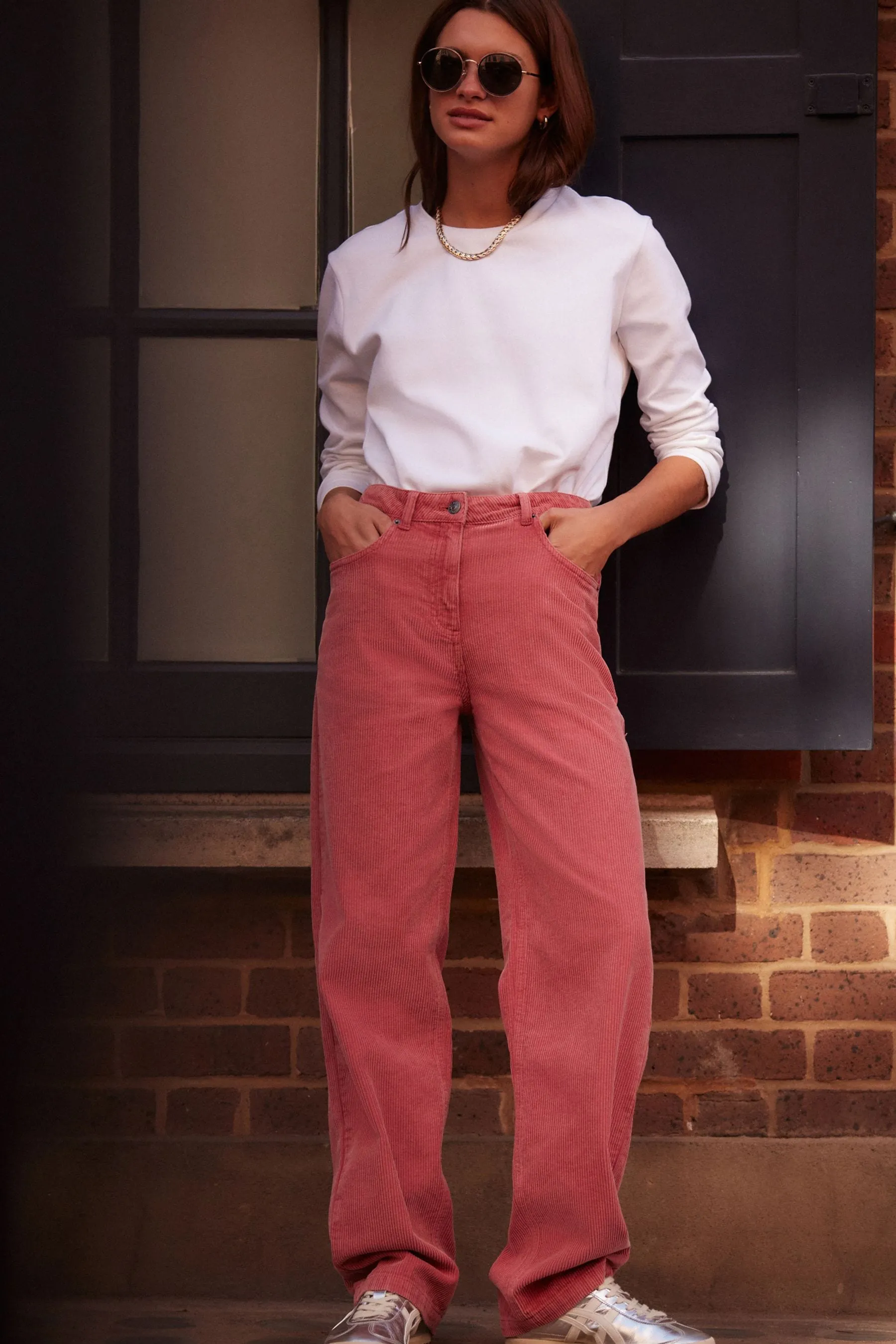 Pantaloni a gamba larga in corda lavata 100% cotone    
