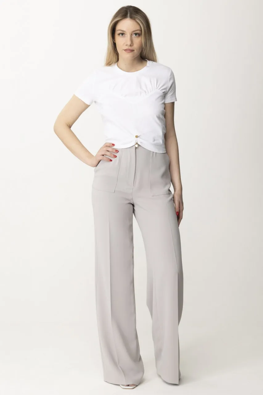 Pantaloni gamba dritta con piega Perla