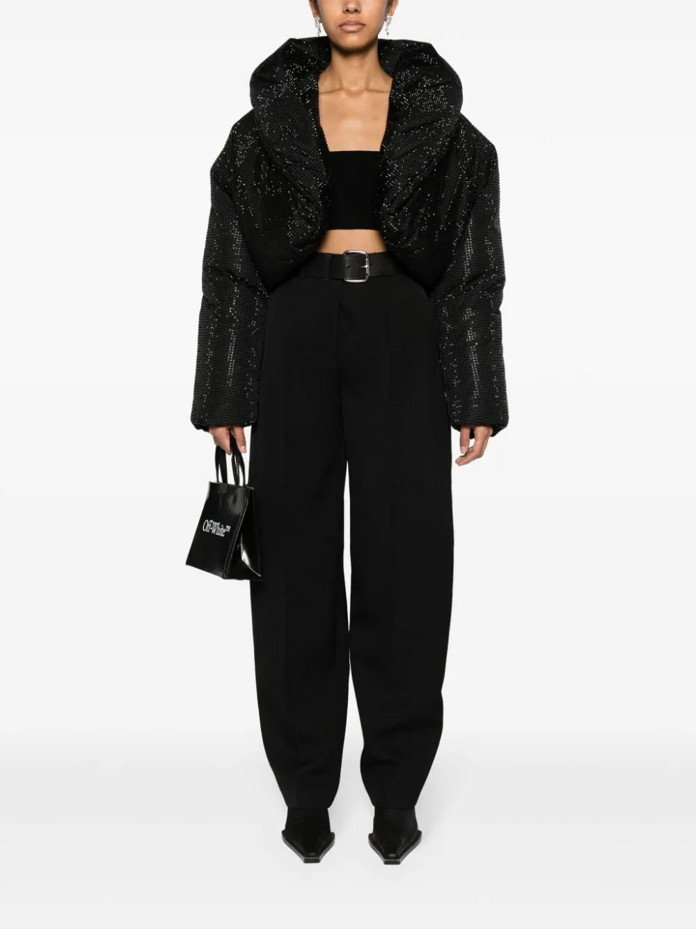 Piumino corto con strass in nero - donna