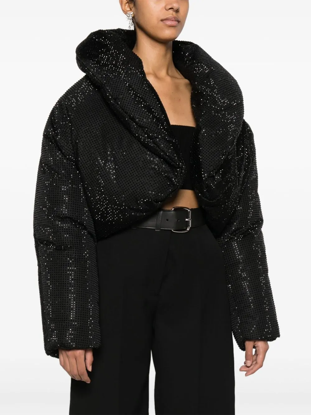 Piumino corto con strass in nero - donna