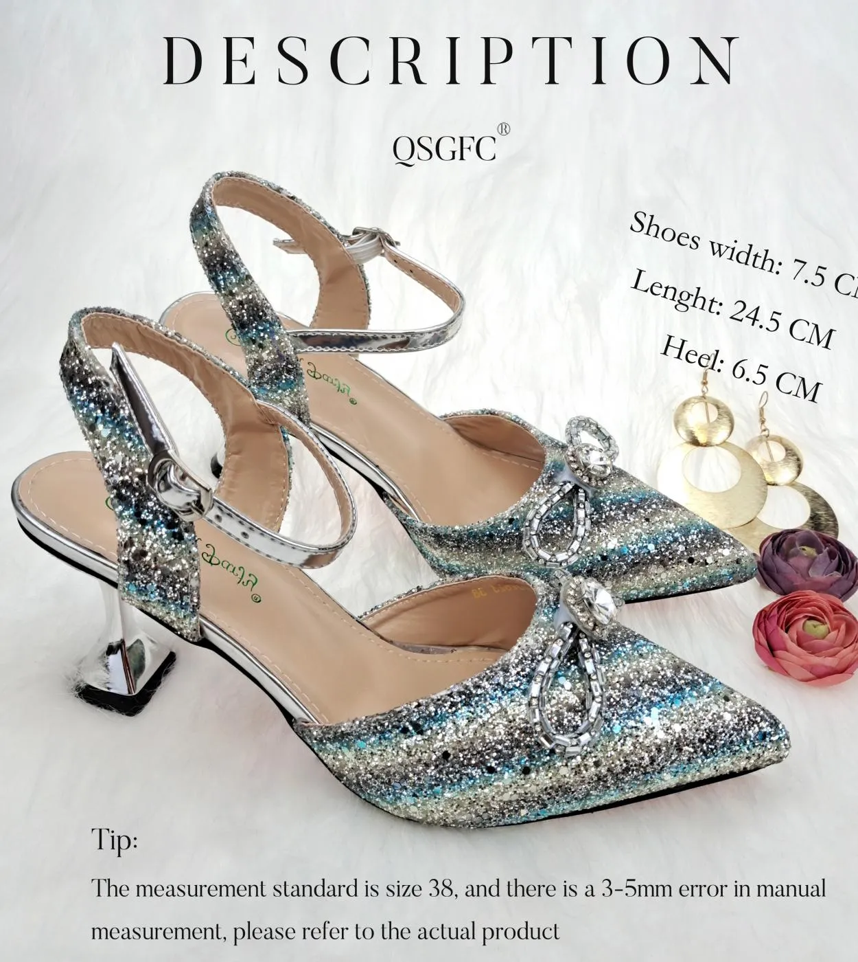 Qsgfc 2022 ultimo colore blu strisce colorate paillettes elegante punta a punta scarpe da donna borsa set pompe