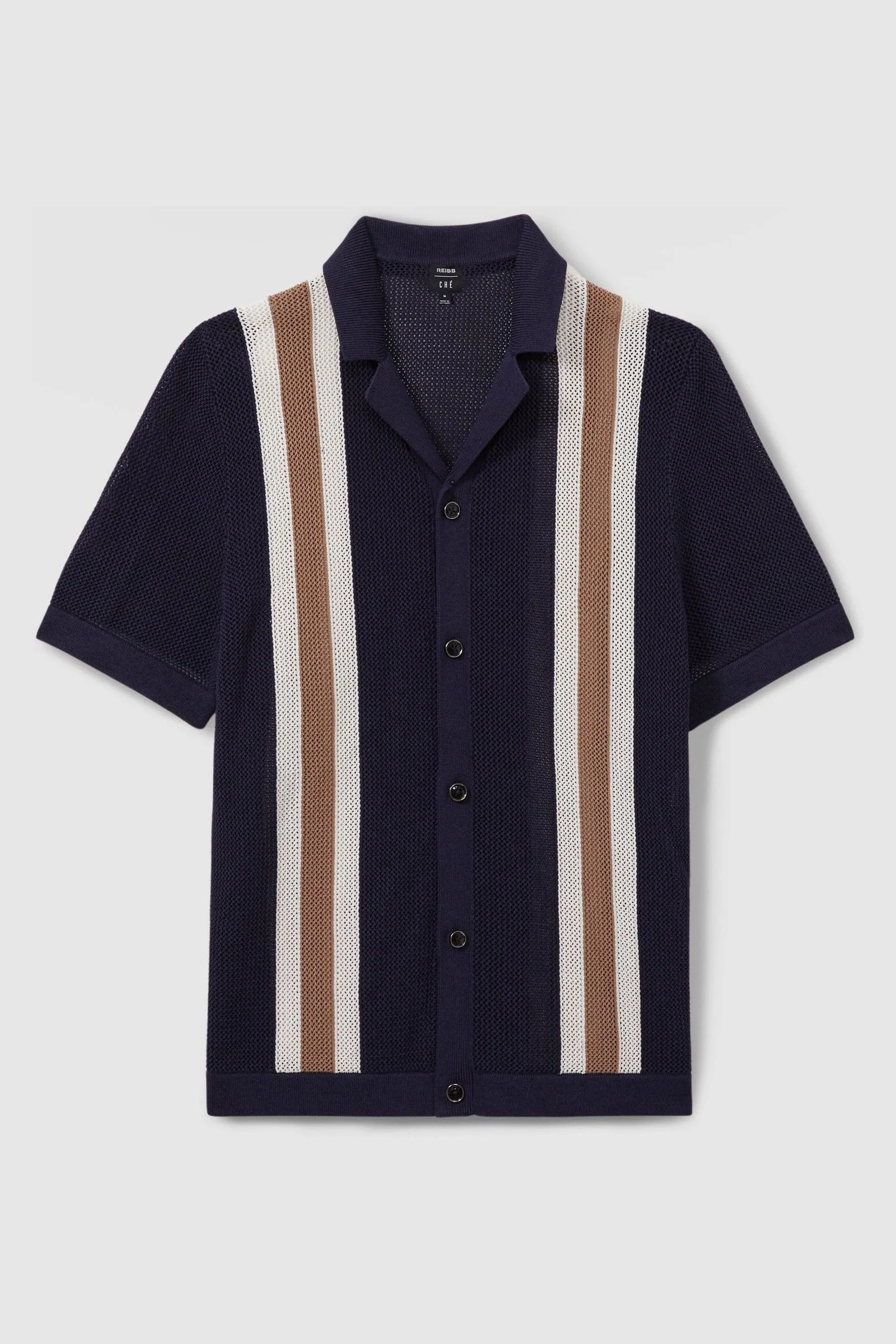 Reiss Danube Ché Knitted Contrast Stripe Cuban Collar Shirt    
