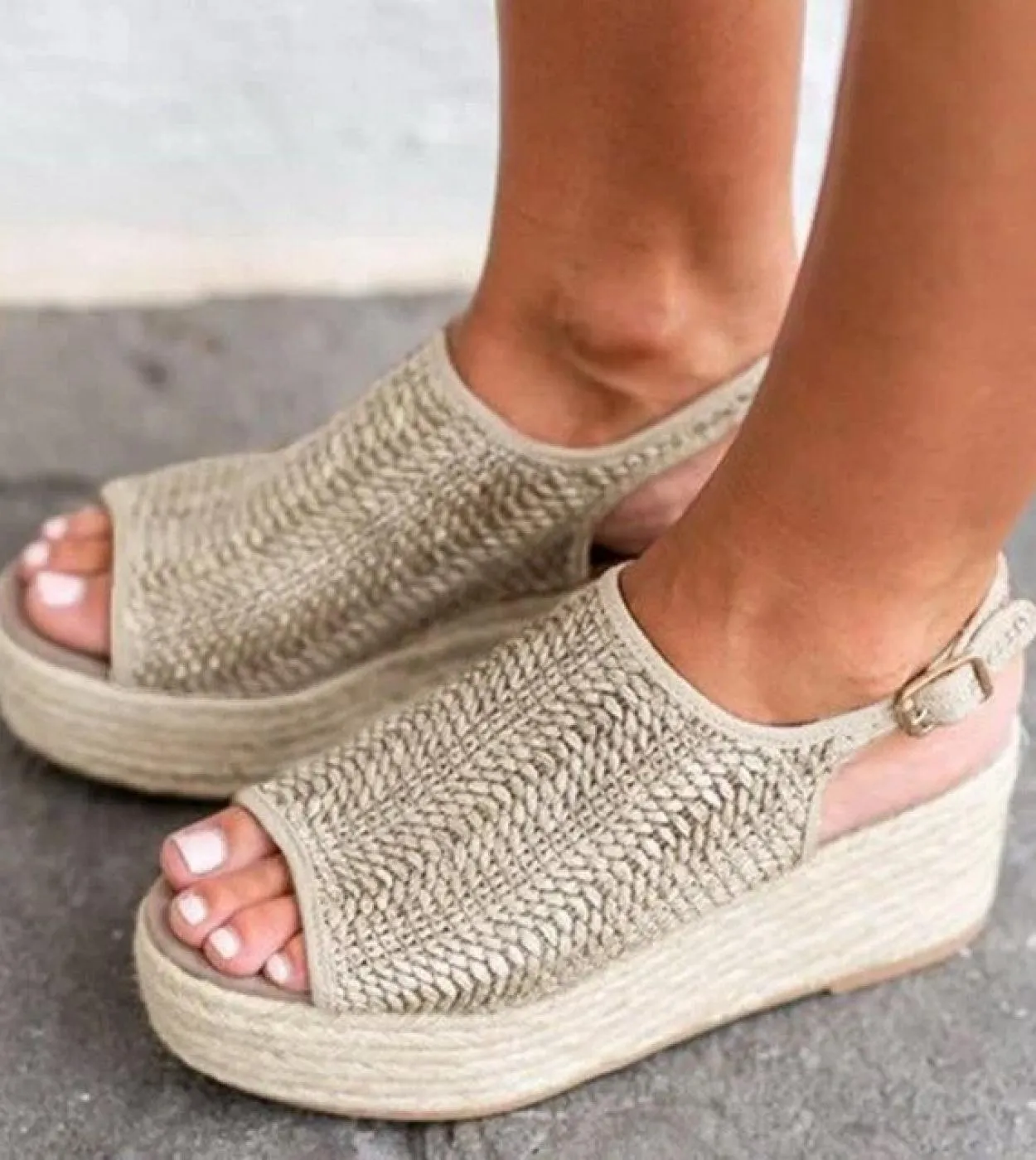 Sandali da donna Sandali con plateau retrò con zeppe con tacco alto 6 cm Scarpe per donna Taglie forti 43 Sandali estivi di cana