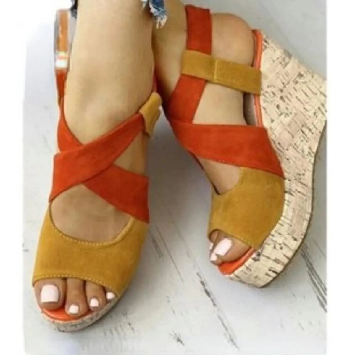 Sandali da donna Scarpe casual estive con plateau Color Block Zeppe alte Tacchi eleganti Laides Casual Cinturino con fibbia Chau