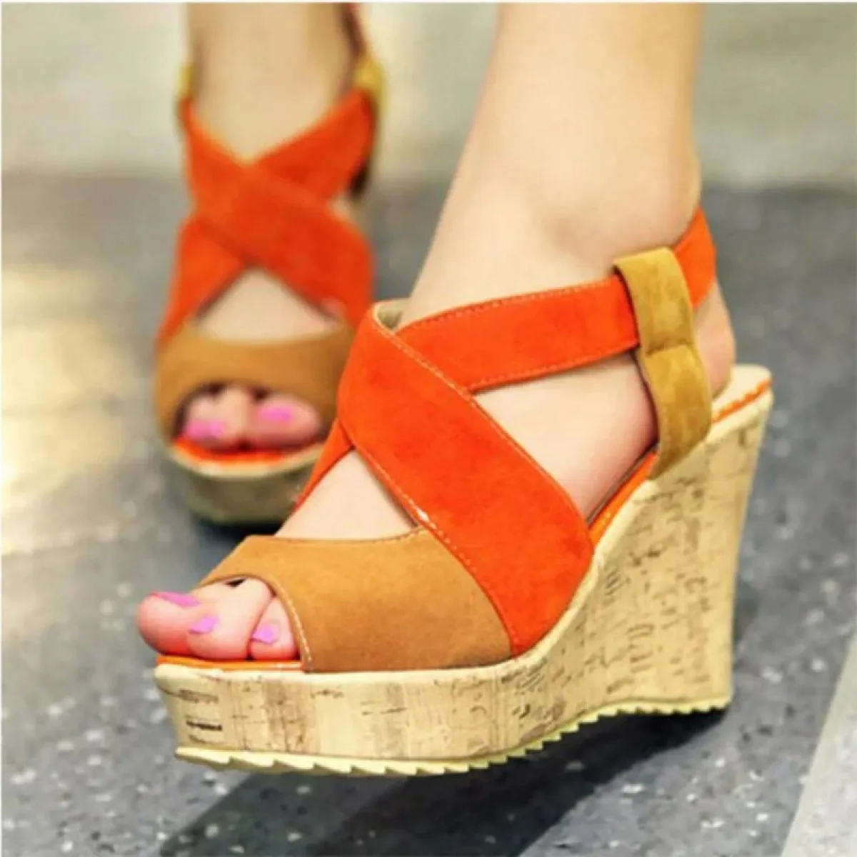 Sandali da donna Scarpe casual estive con plateau Color Block Zeppe alte Tacchi eleganti Laides Casual Cinturino con fibbia Chau