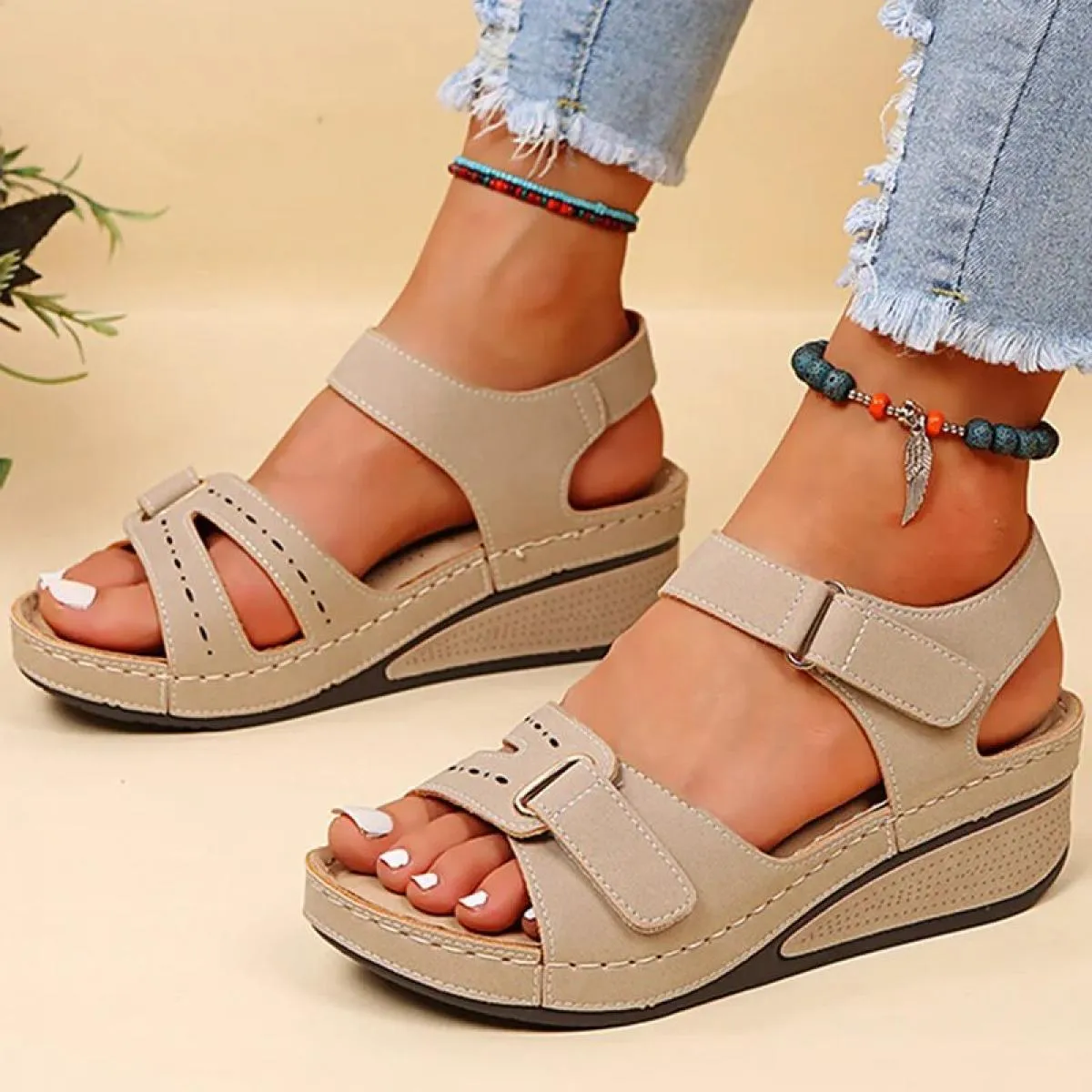 Sandali da donna Tacchi Sandali estivi con zeppa Eleganti scarpe col tacco per donna Sandali con plateau Mujer Zeppe leggere