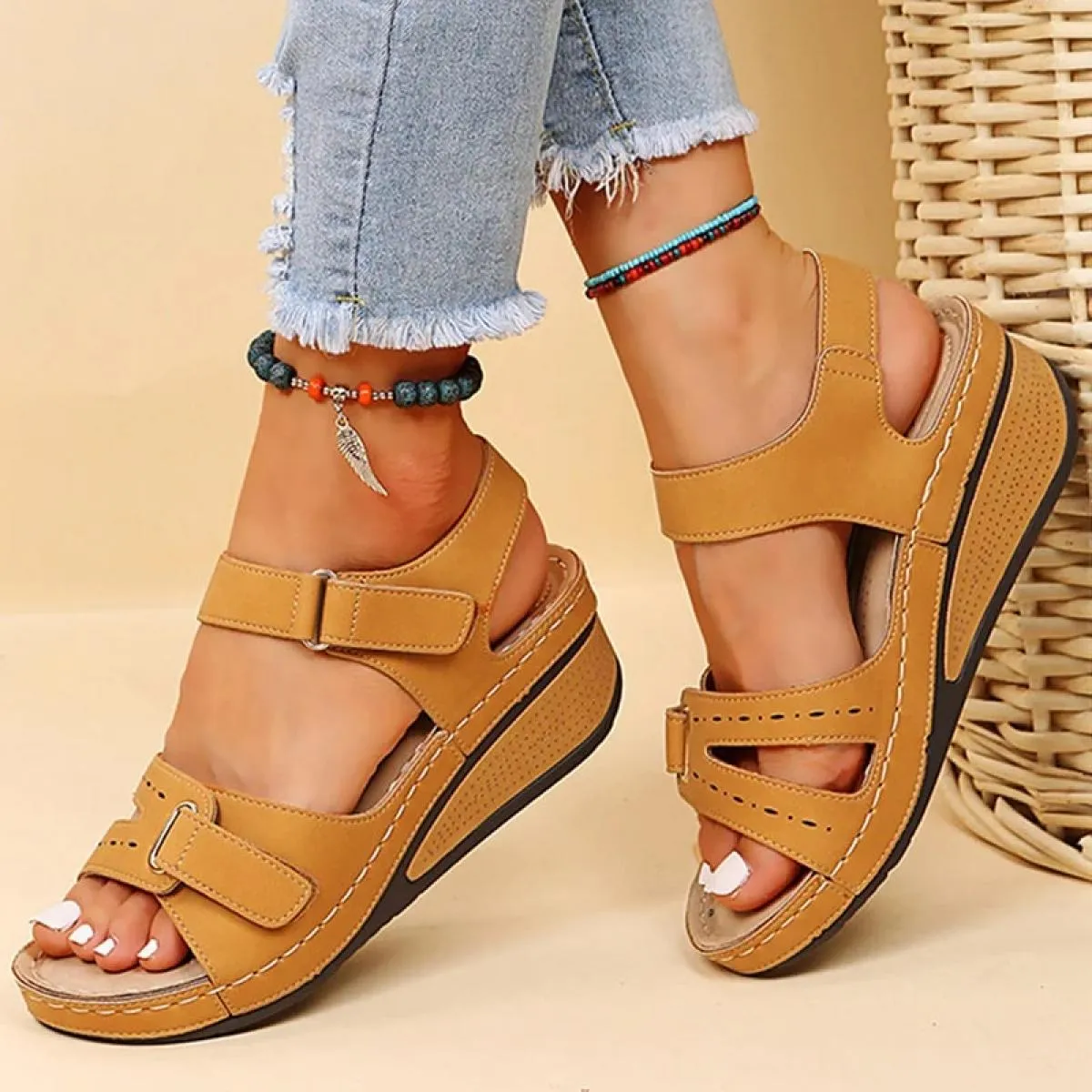 Sandali da donna Tacchi Sandali estivi con zeppa Eleganti scarpe col tacco per donna Sandali con plateau Mujer Zeppe leggere
