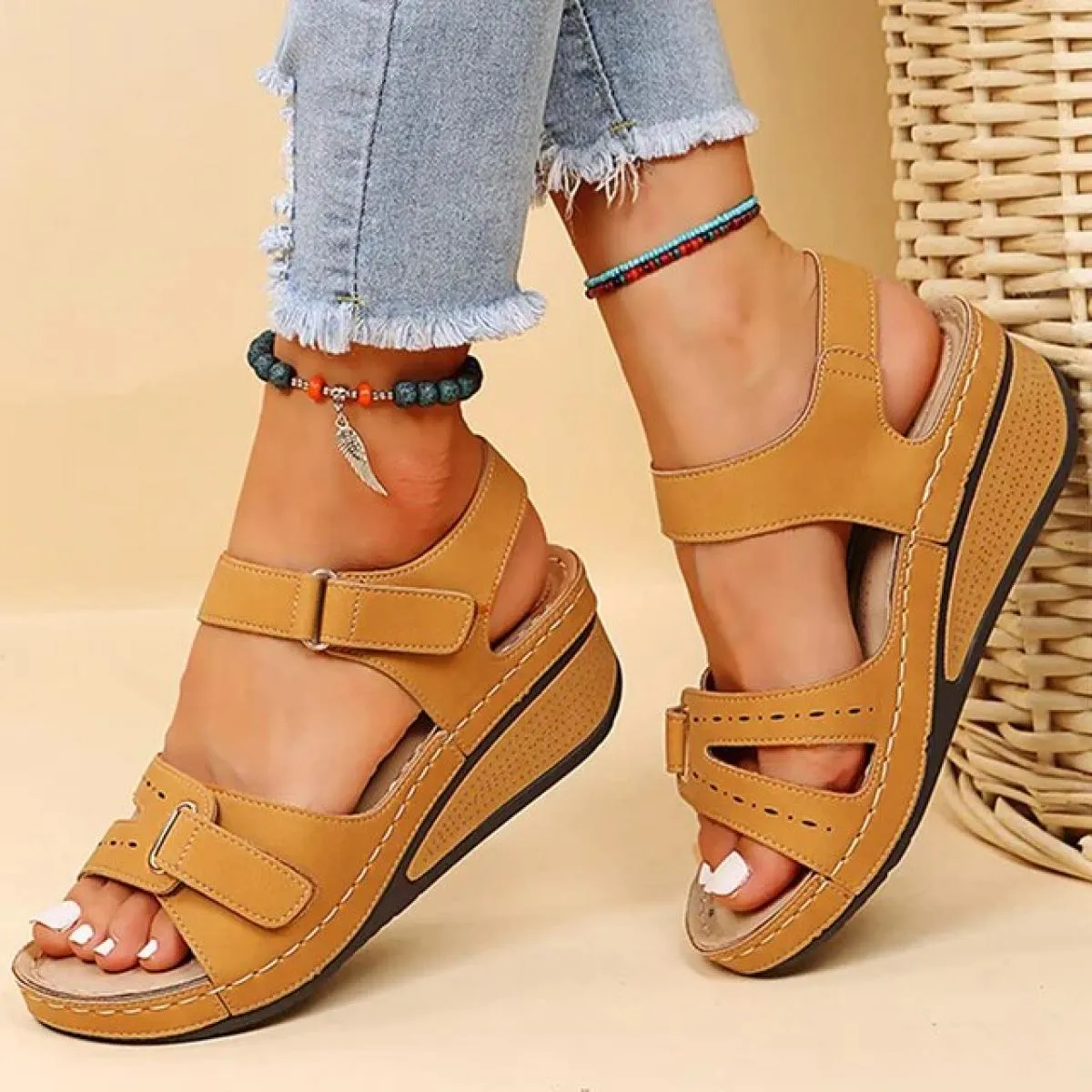 Sandali da donna Tacchi Sandali estivi con zeppa Eleganti scarpe col tacco per donna Sandali con plateau Mujer Zeppe leggere