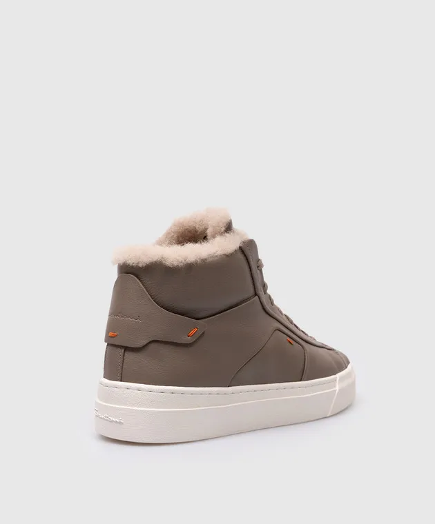 Santoni Scarpe alte in pelle marrone con pelliccia WBGT60943PNNPAIY
