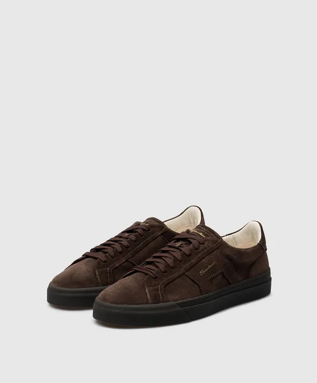 Santoni Sneaker logo in camoscio marrone MBGT21870SMOGSEY
