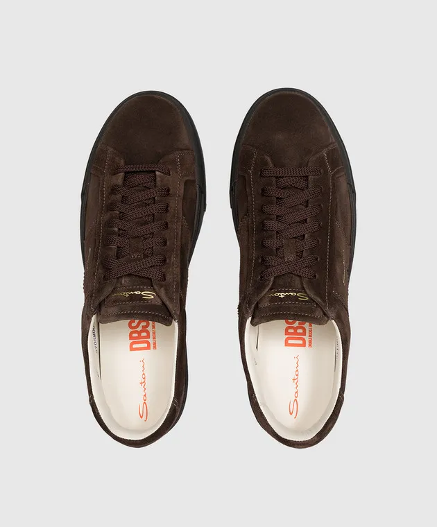 Santoni Sneaker logo in camoscio marrone MBGT21870SMOGSEY