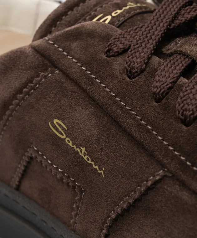 Santoni Sneaker logo in camoscio marrone MBGT21870SMOGSEY