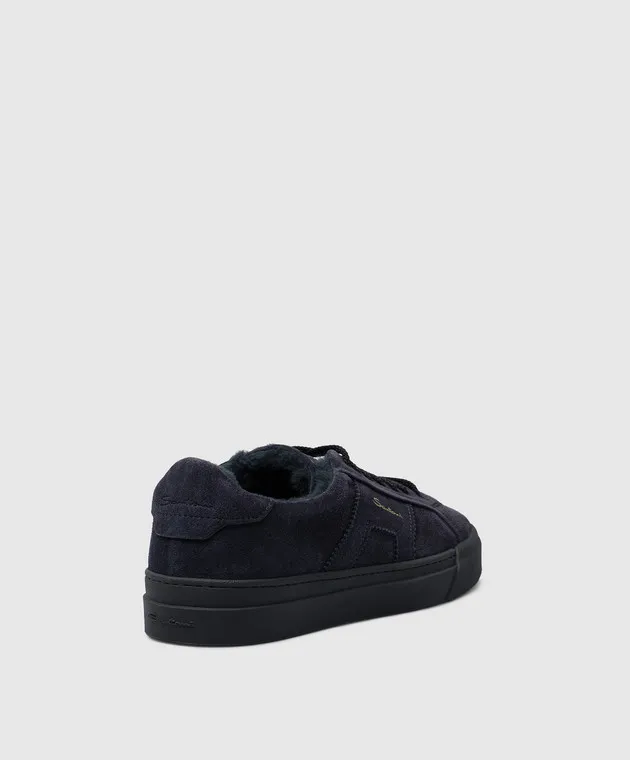 Santoni Sneakers in camoscio blu con pelliccia logata MBGT21870OCNPSEY