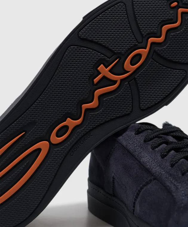 Santoni Sneakers in camoscio blu con pelliccia logata MBGT21870OCNPSEY