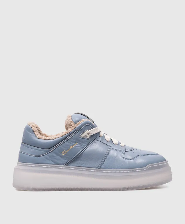 Santoni Sneakers in pelle blu con stampa logo WBSA61177BIAHESS