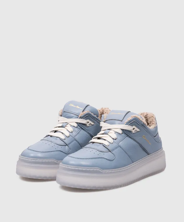 Santoni Sneakers in pelle blu con stampa logo WBSA61177BIAHESS
