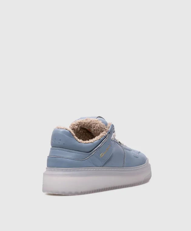 Santoni Sneakers in pelle blu con stampa logo WBSA61177BIAHESS