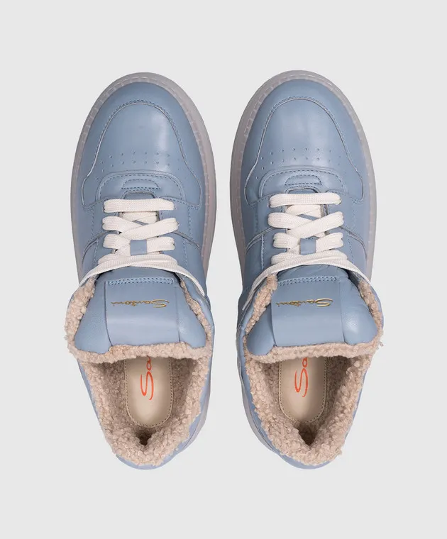 Santoni Sneakers in pelle blu con stampa logo WBSA61177BIAHESS