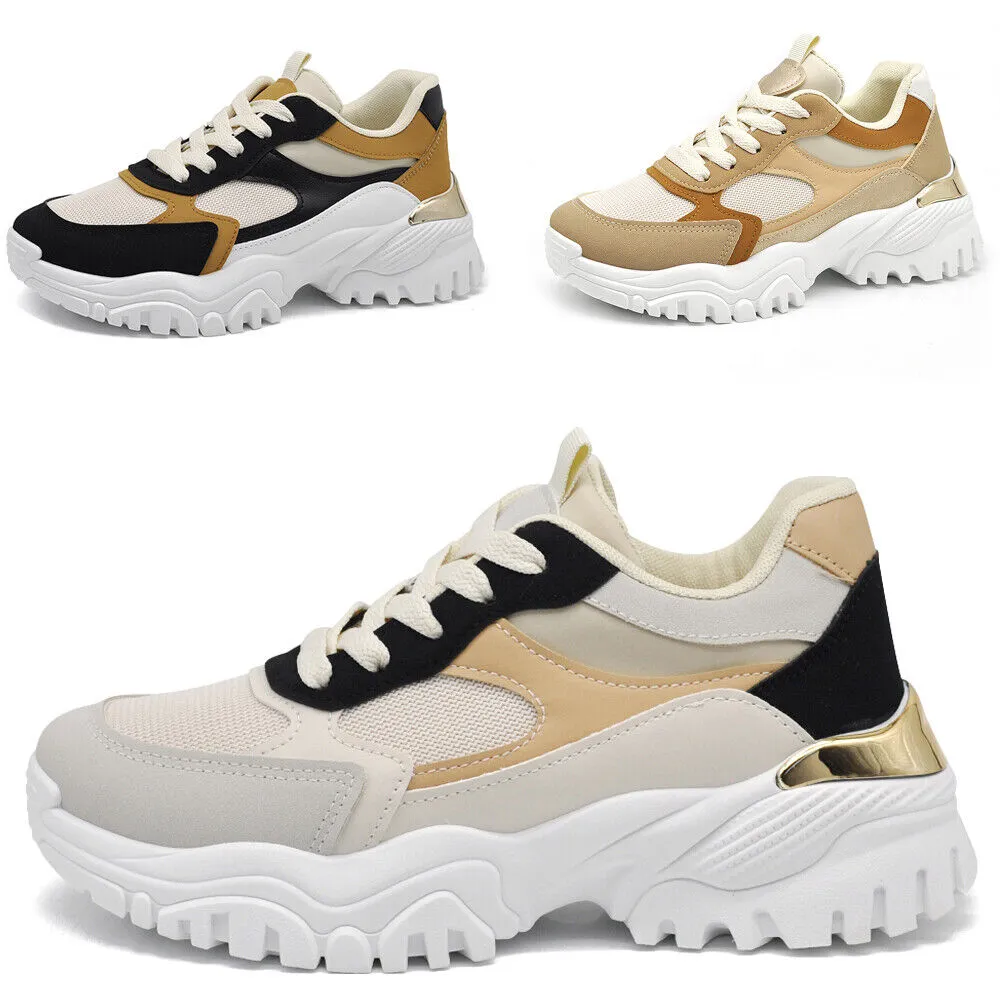 Scarpe Da Donna Ginnastica Sportive Sneaker Platform Bicolori AD-729 nero camel