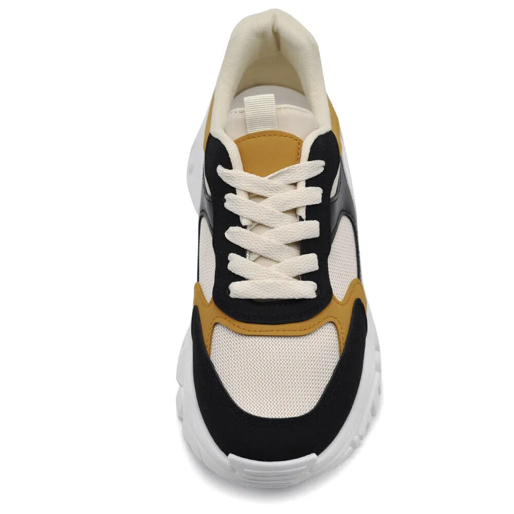 Scarpe Da Donna Ginnastica Sportive Sneaker Platform Bicolori AD-729 nero camel