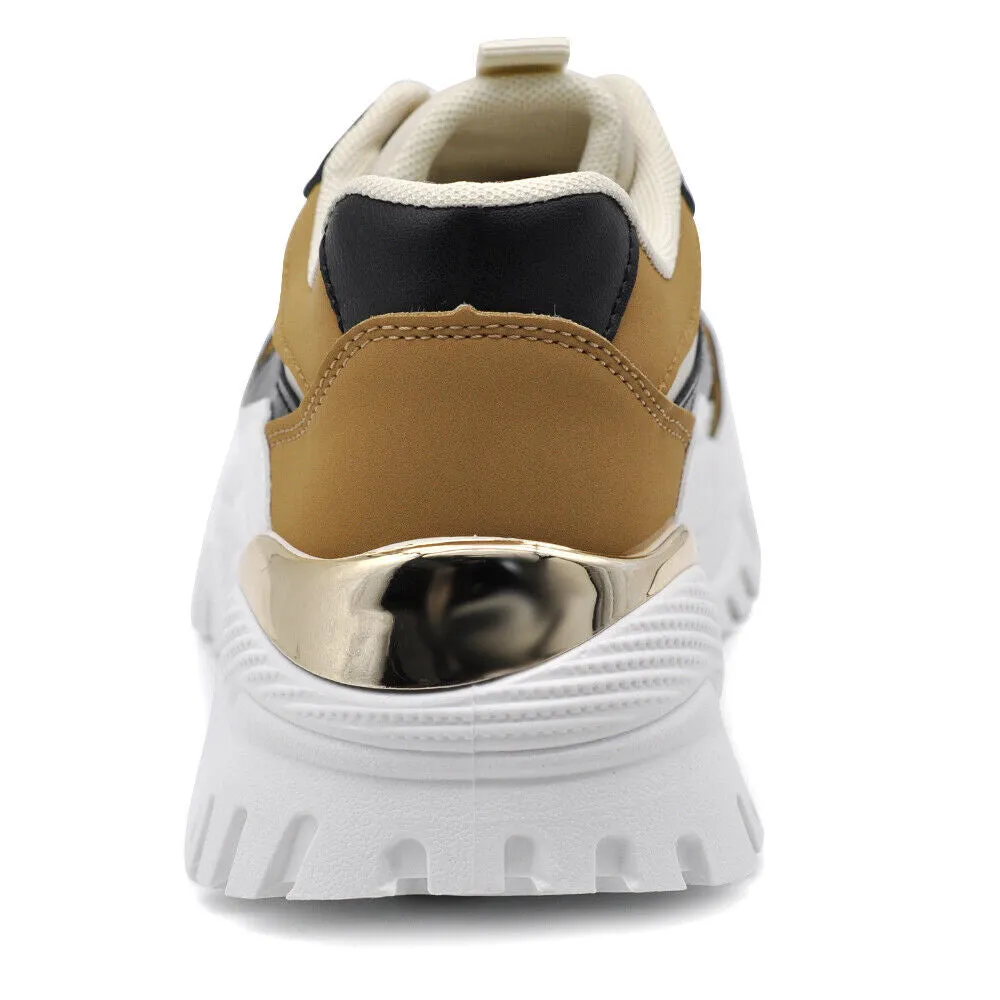 Scarpe Da Donna Ginnastica Sportive Sneaker Platform Bicolori AD-729 nero camel