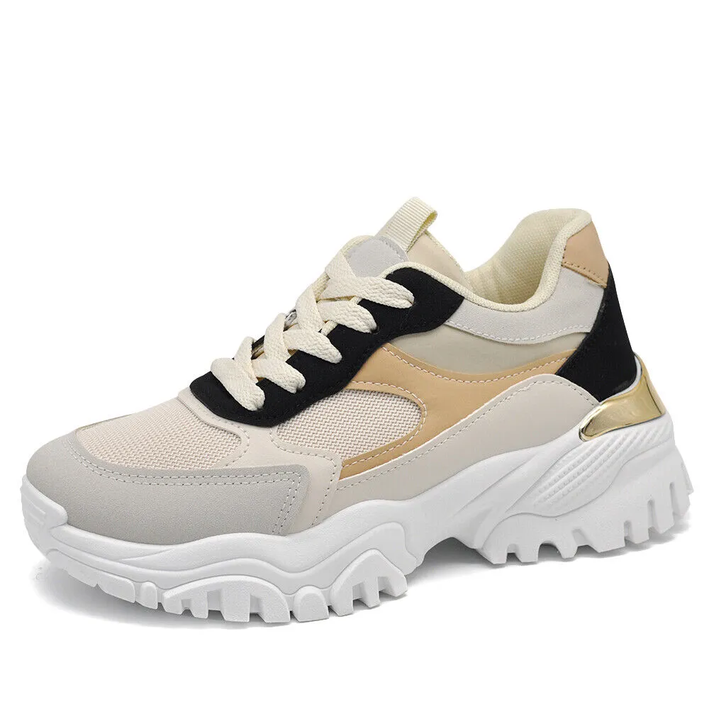 Scarpe Da Donna Ginnastica Sportive Sneaker Platform Bicolori AD-729 nero camel