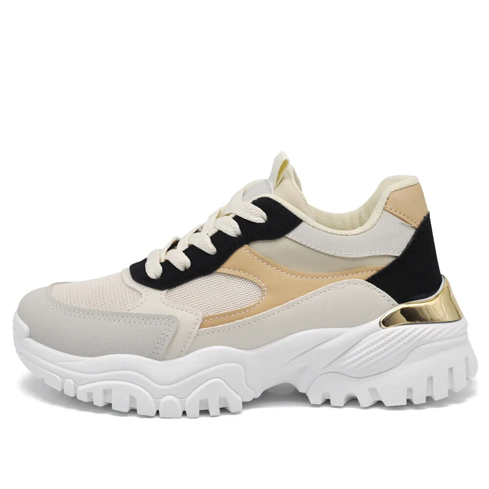 Scarpe Da Donna Ginnastica Sportive Sneaker Platform Bicolori AD-729 nero camel