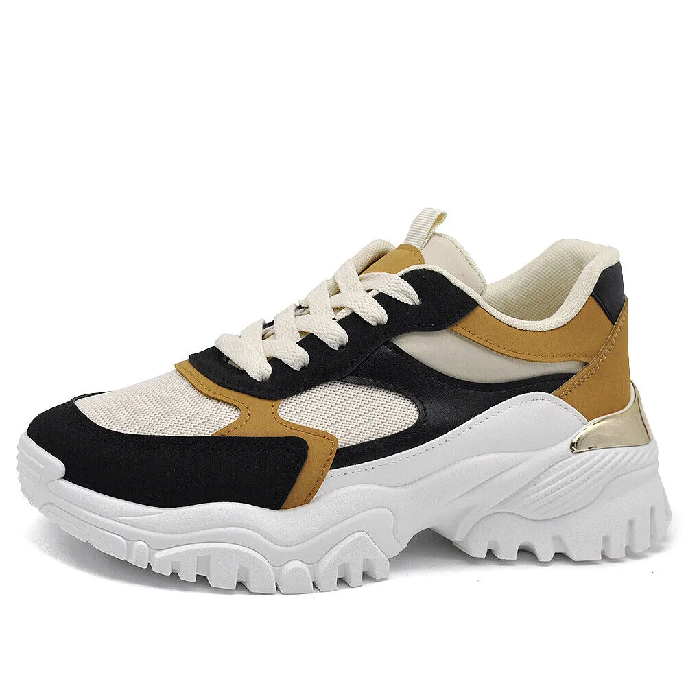 Scarpe Da Donna Ginnastica Sportive Sneaker Platform Bicolori AD-729 nero camel