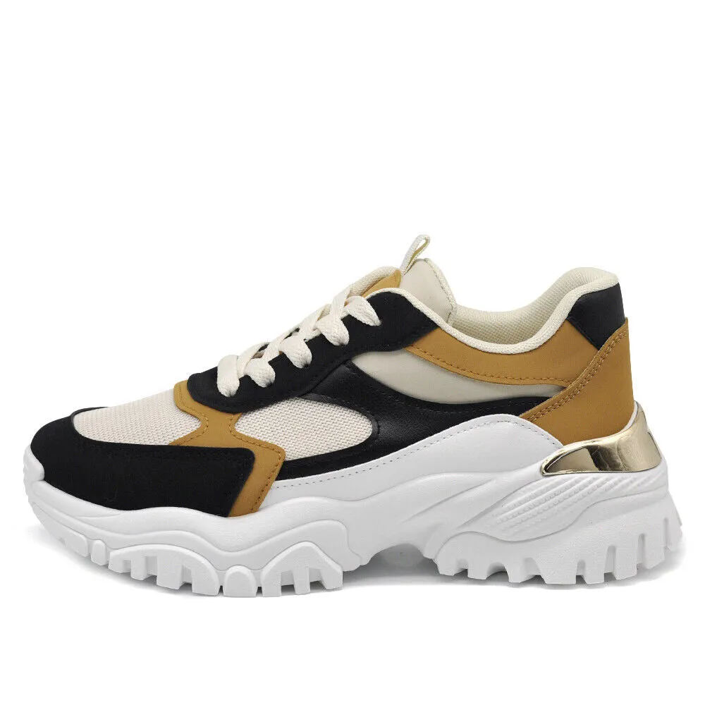 Scarpe Da Donna Ginnastica Sportive Sneaker Platform Bicolori AD-729 nero camel