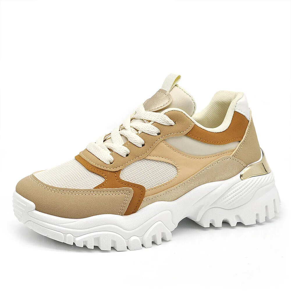 Scarpe Da Donna Ginnastica Sportive Sneaker Platform Bicolori AD-729 nero camel