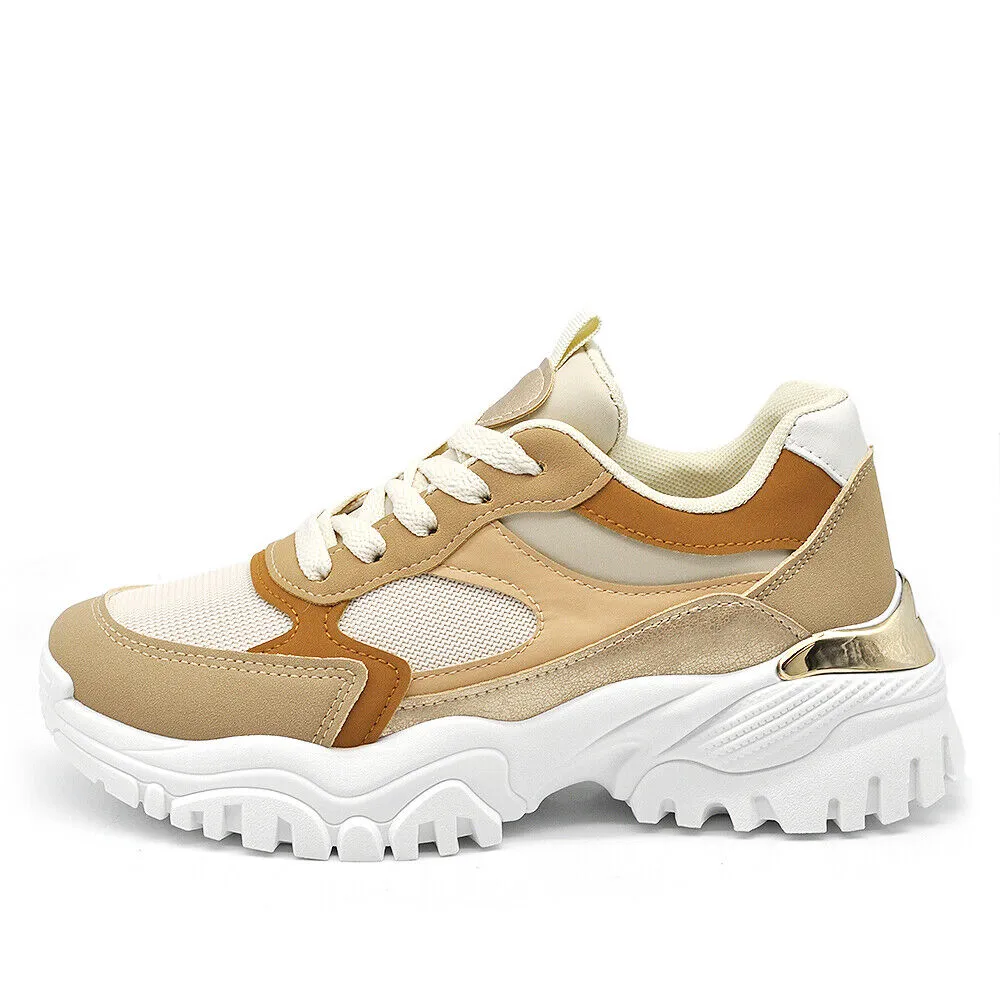 Scarpe Da Donna Ginnastica Sportive Sneaker Platform Bicolori AD-729 nero camel