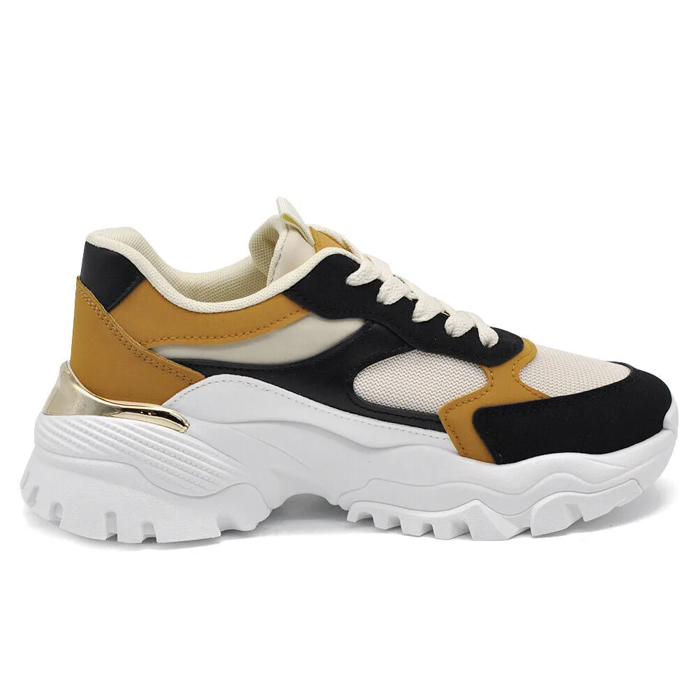 Scarpe Da Donna Ginnastica Sportive Sneaker Platform Bicolori AD-729 nero camel