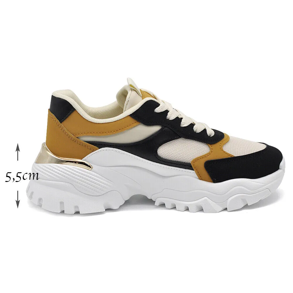 Scarpe Da Donna Ginnastica Sportive Sneaker Platform Bicolori AD-729 nero camel
