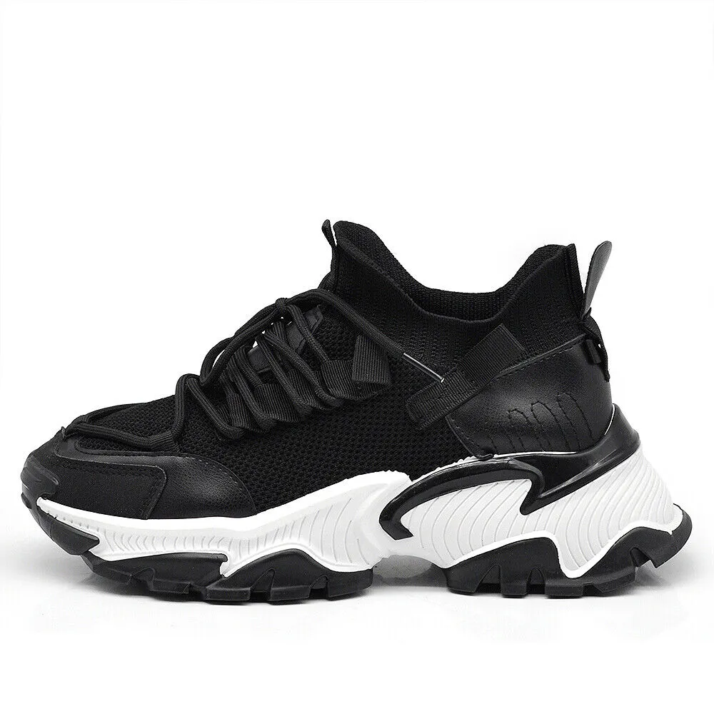 Scarpe Da Donna Ginnastica Sportive Sneaker Platform Bicolori CN-015 nero