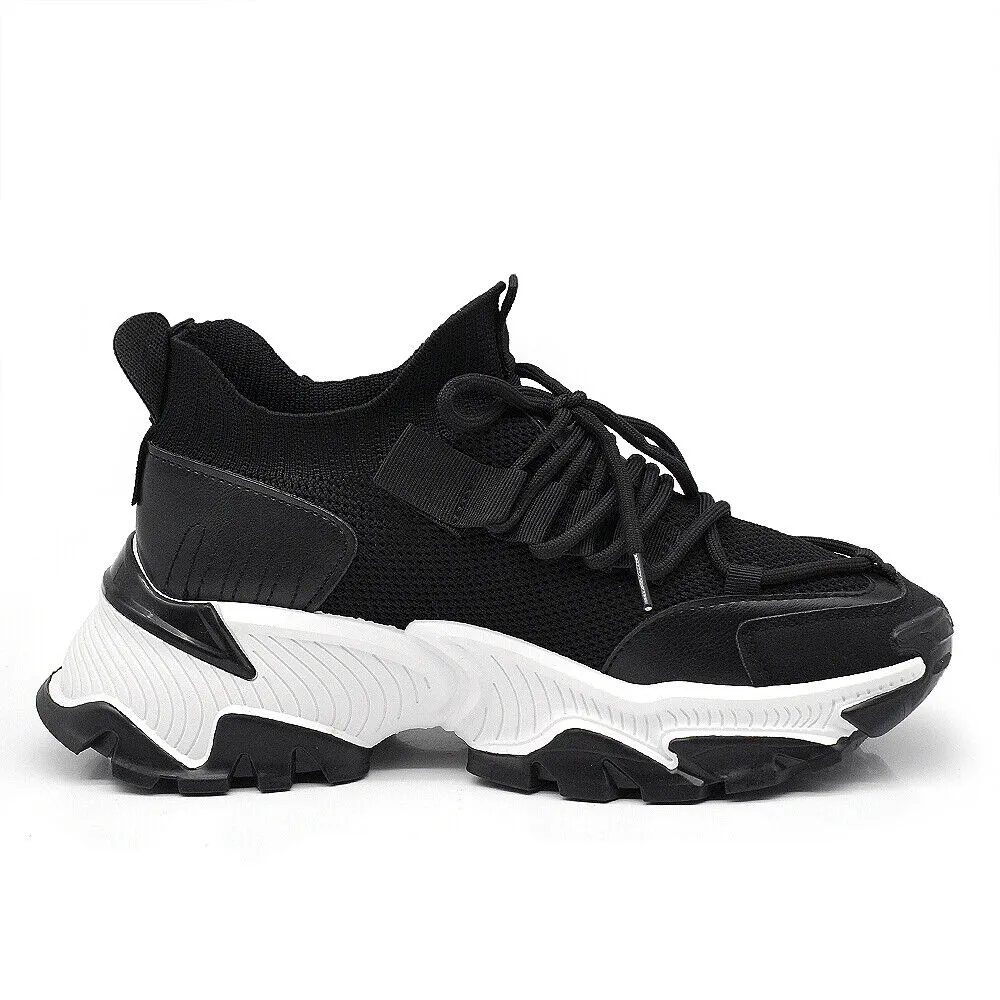 Scarpe Da Donna Ginnastica Sportive Sneaker Platform Bicolori CN-015 nero