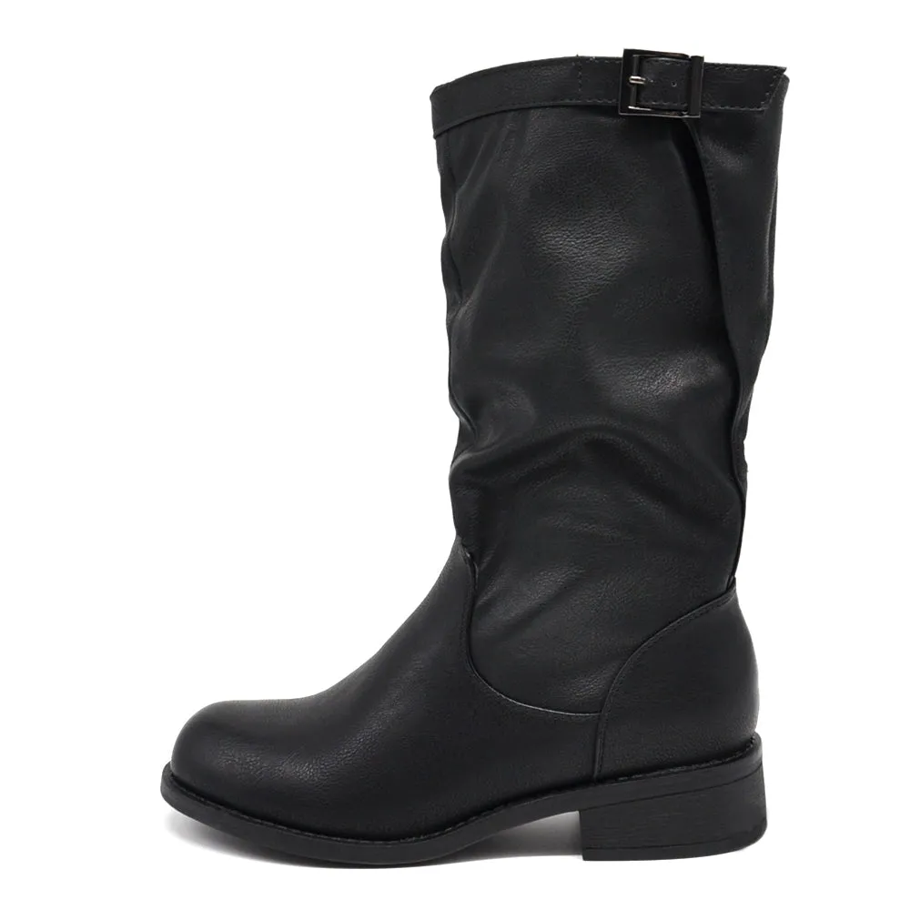 Scarpe Da Donna Tronchetti Stivaletti Stivali Con Fibbia Motociclista 991