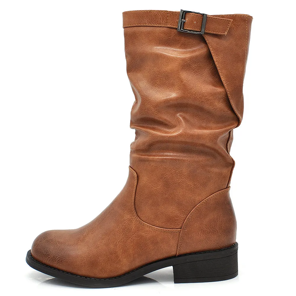 Scarpe Da Donna Tronchetti Stivaletti Stivali Con Fibbia Motociclista 991