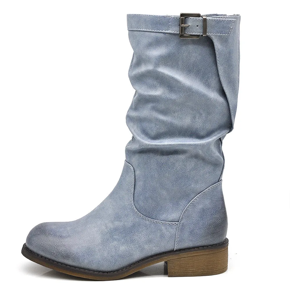 Scarpe Da Donna Tronchetti Stivaletti Stivali Con Fibbia Motociclista 991
