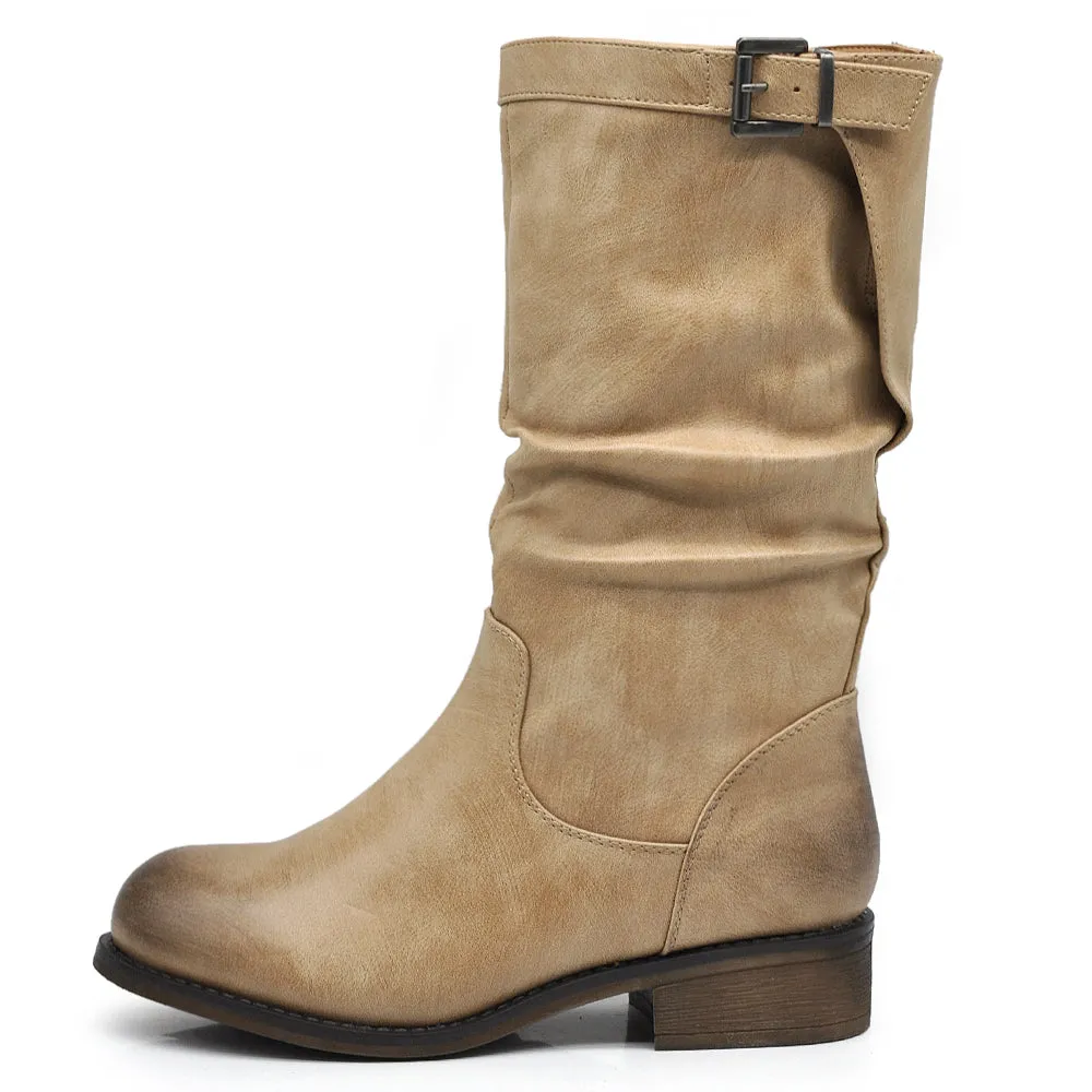 Scarpe Da Donna Tronchetti Stivaletti Stivali Con Fibbia Motociclista 991