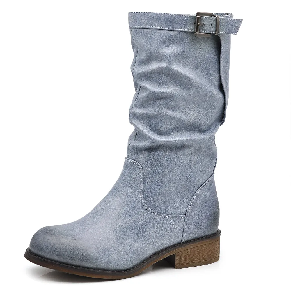 Scarpe Da Donna Tronchetti Stivaletti Stivali Con Fibbia Motociclista 991