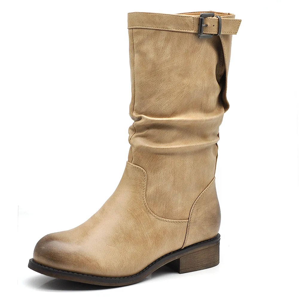Scarpe Da Donna Tronchetti Stivaletti Stivali Con Fibbia Motociclista 991