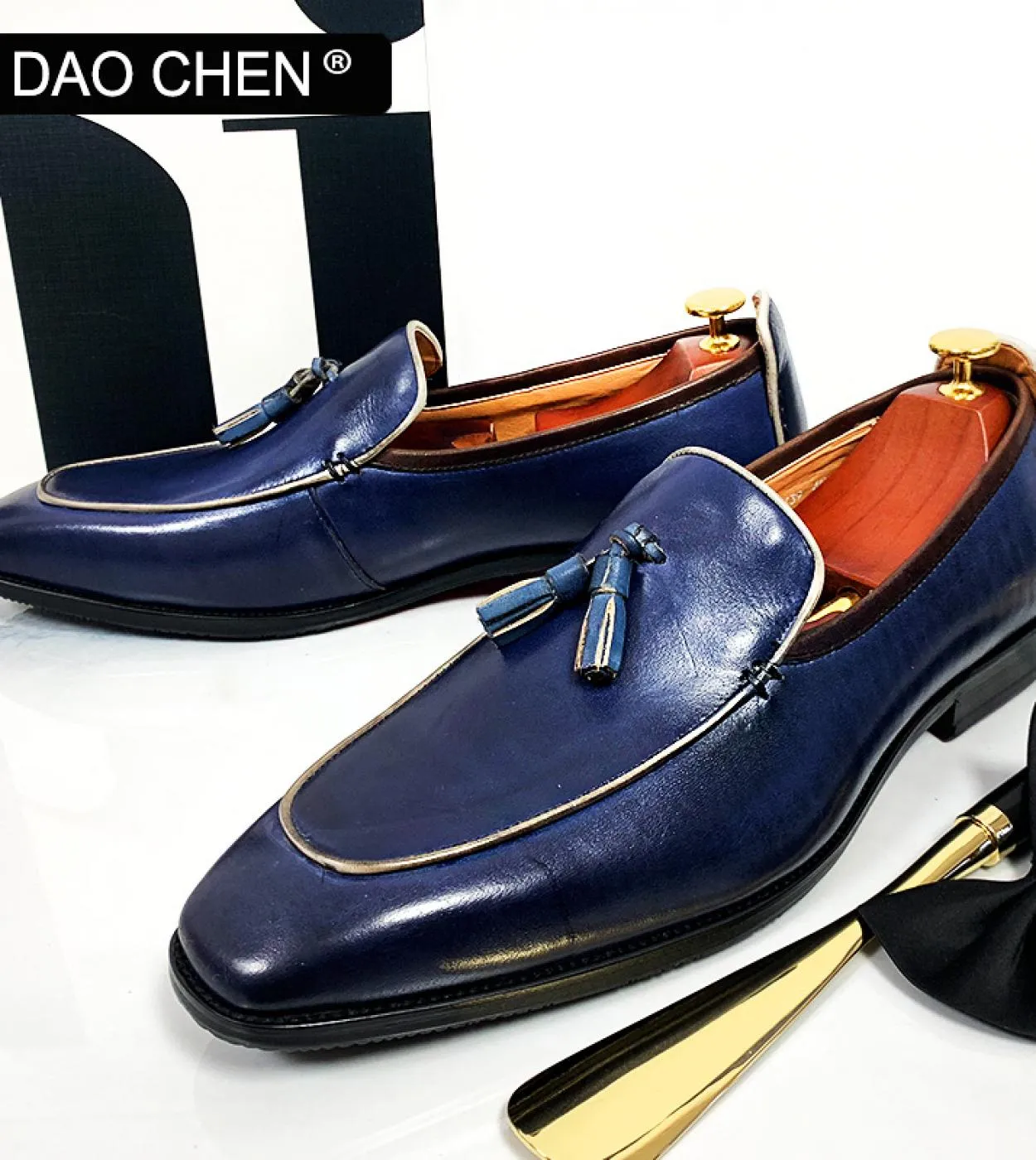 Scarpe da uomo in vera pelle di marca di lusso Mocassini con nappine nere blu Slip on Eleganti scarpe da uomo da uomo Casu da uo