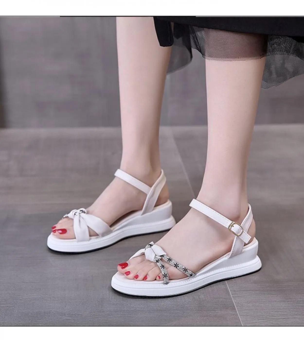 Scarpe estive da donna 2022 Sandali con plateau in cristallo con paillettes Sandali con zeppa open toe da donna Scarpe casual le